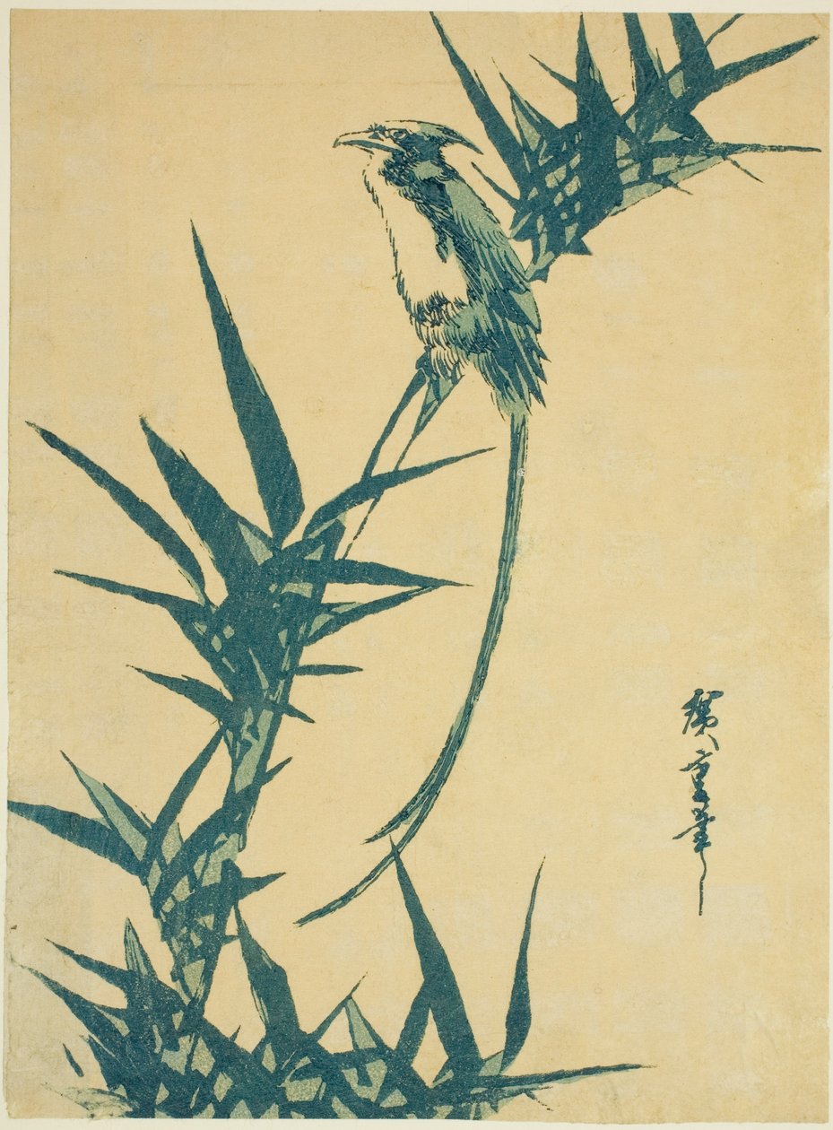 Langhalet fugl og bambus af Utagawa Hiroshige