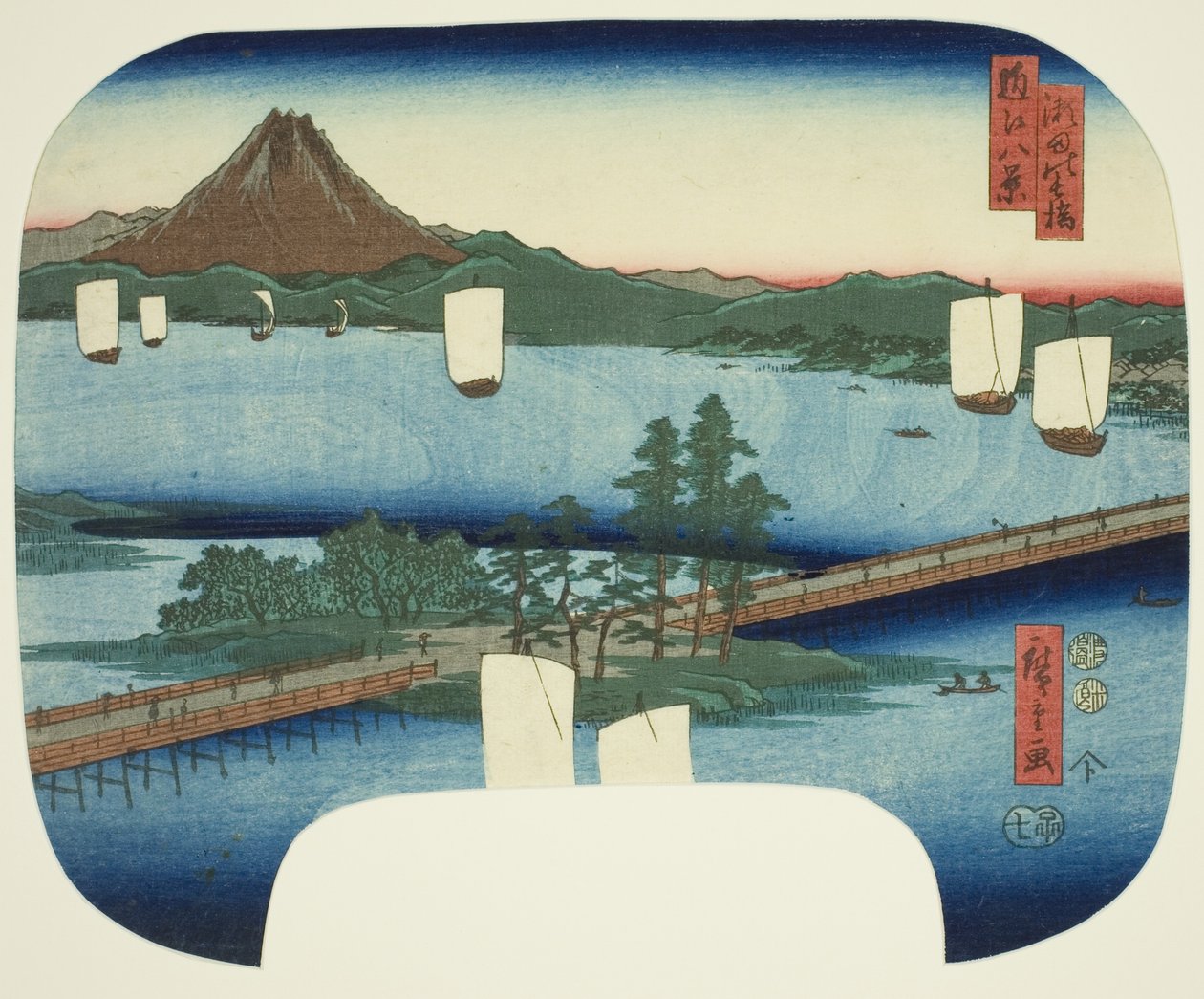 Long Bridge at Seta (Seta no nagahashi), fra serien "Eight Views of Omi (Omi hakkei)" af Utagawa Hiroshige