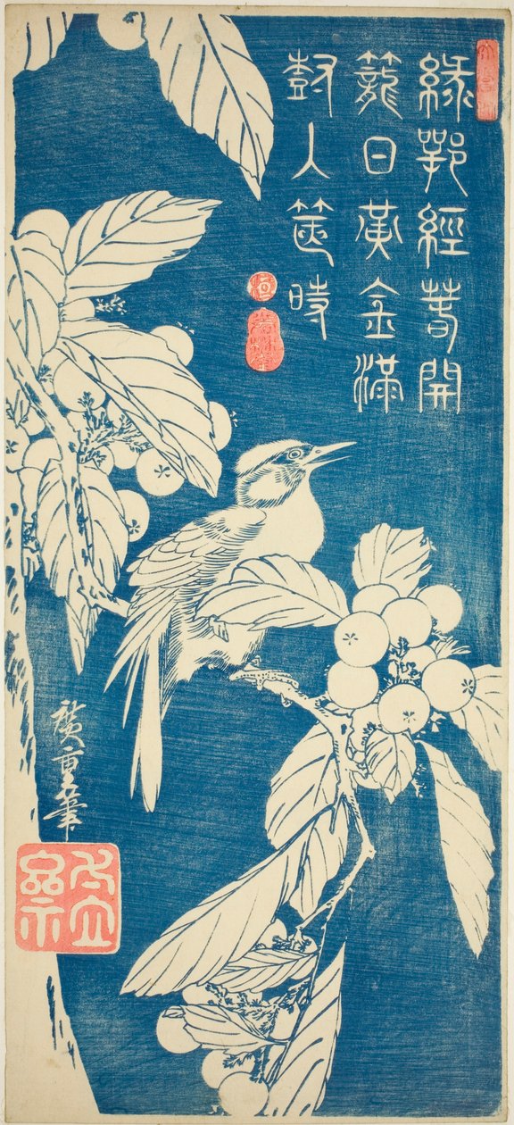 Loquat og fugl af Utagawa Hiroshige