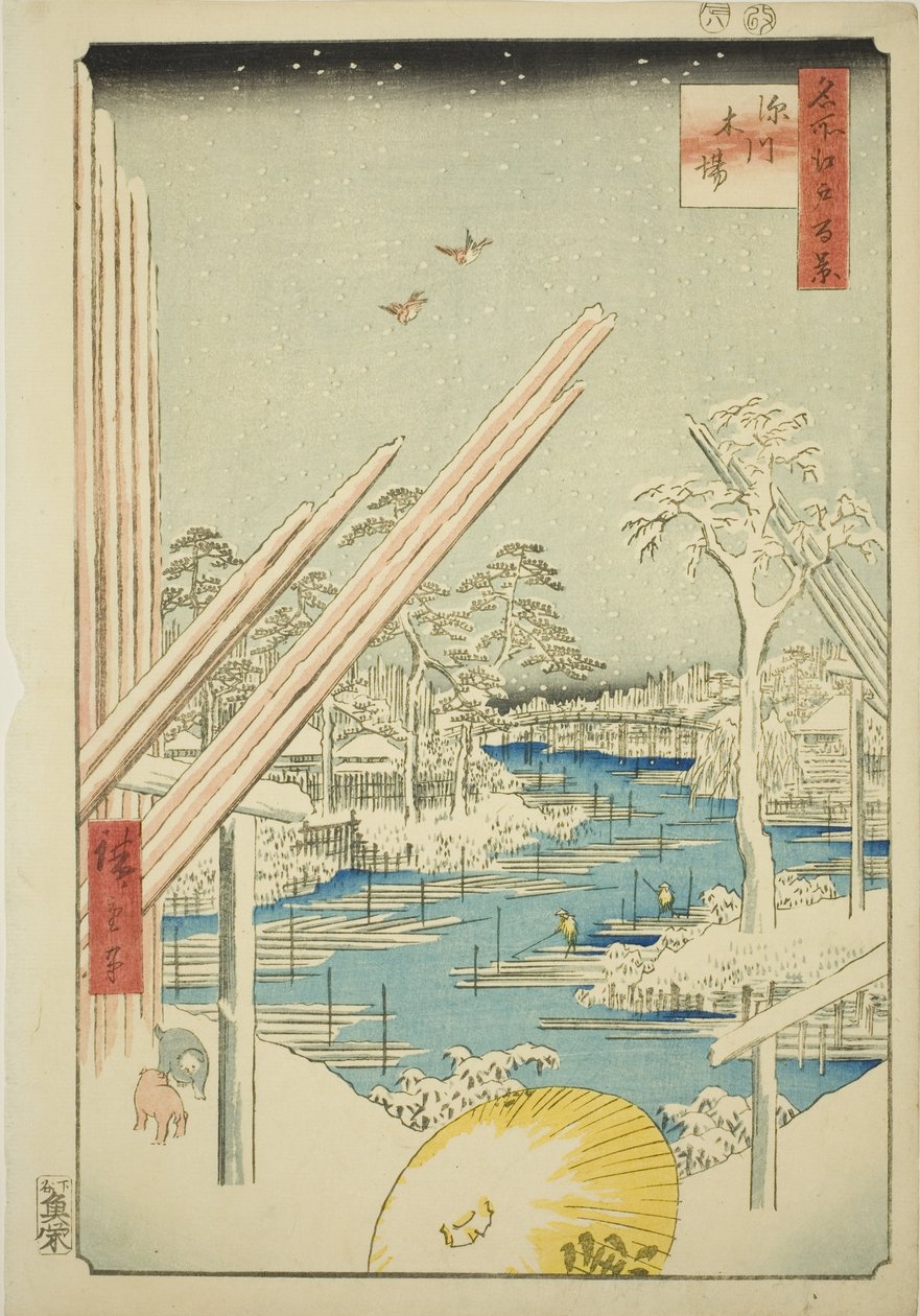 Um Bella rds at Fukagawa (Fukagawa Kiba), fra serien "Ridge d re d F s views of Edo (One Hundred Famous Views of Edo)" af Utagawa Hiroshige