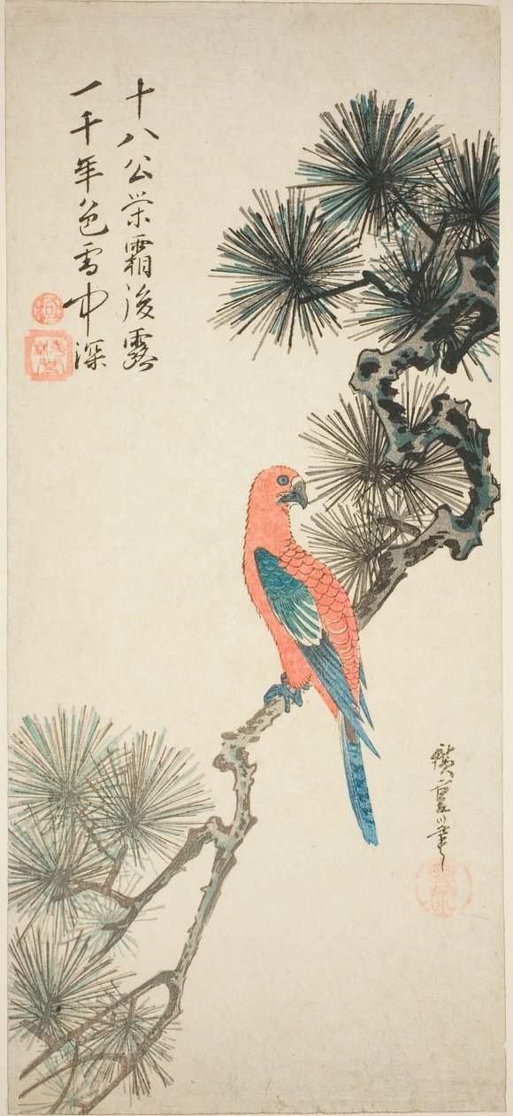 Ara på en fyrregren af Utagawa Hiroshige