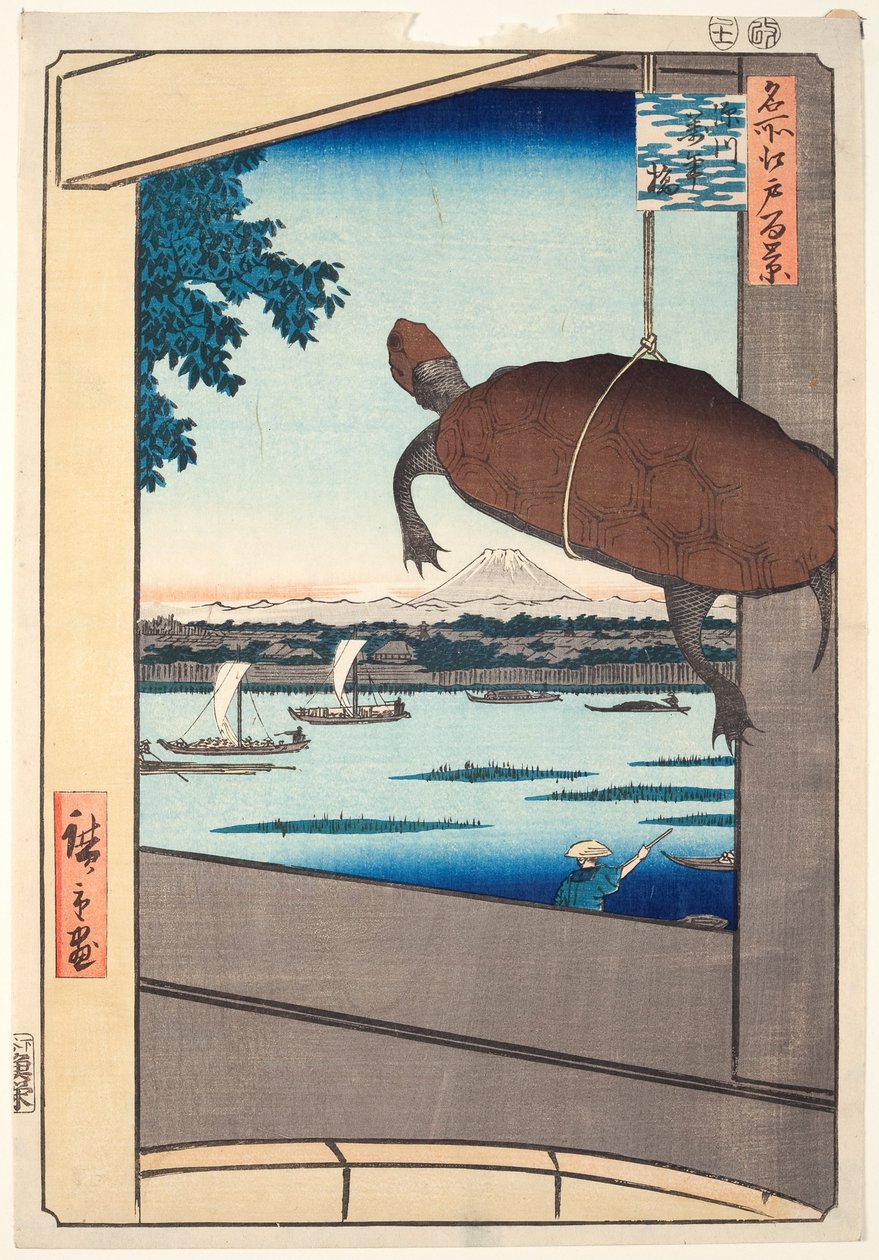 Mannen Bridge, Fukagawa, fra serien "One Hundred Famous Views of Edo" af Utagawa Hiroshige
