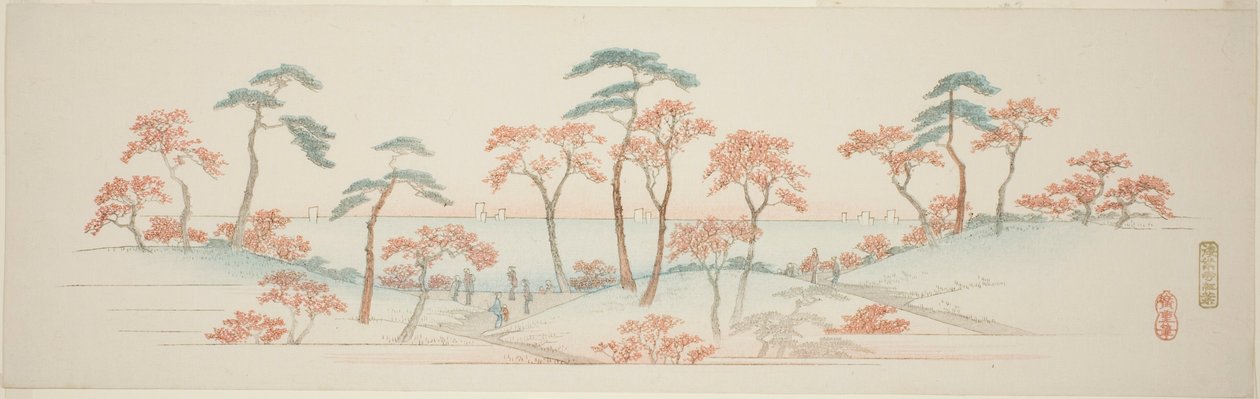 Ahorn ved Kaianji-templet (Kaianji koyo), fra en række uden titel af berømte udsigter over Edo-forstæderne af Utagawa Hiroshige