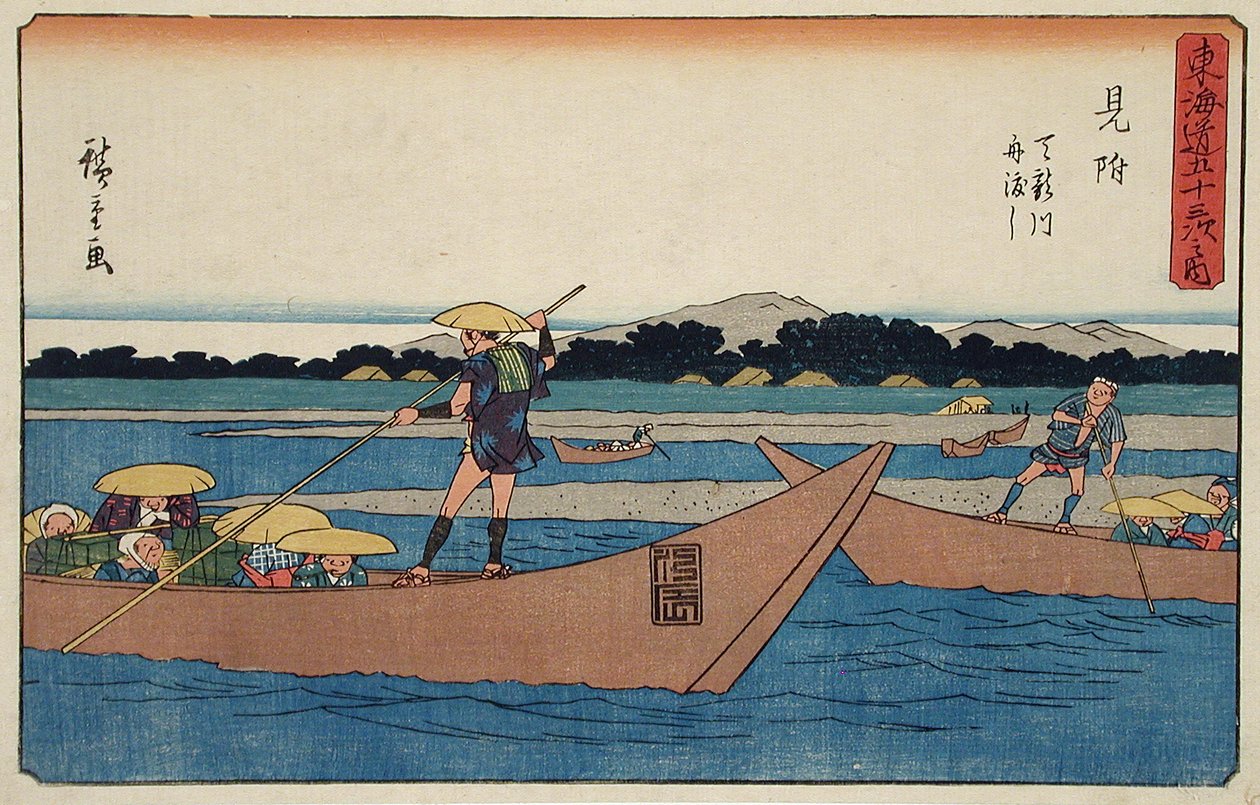 Mitsuke: Færgen over Tenryū-floden af Utagawa Hiroshige