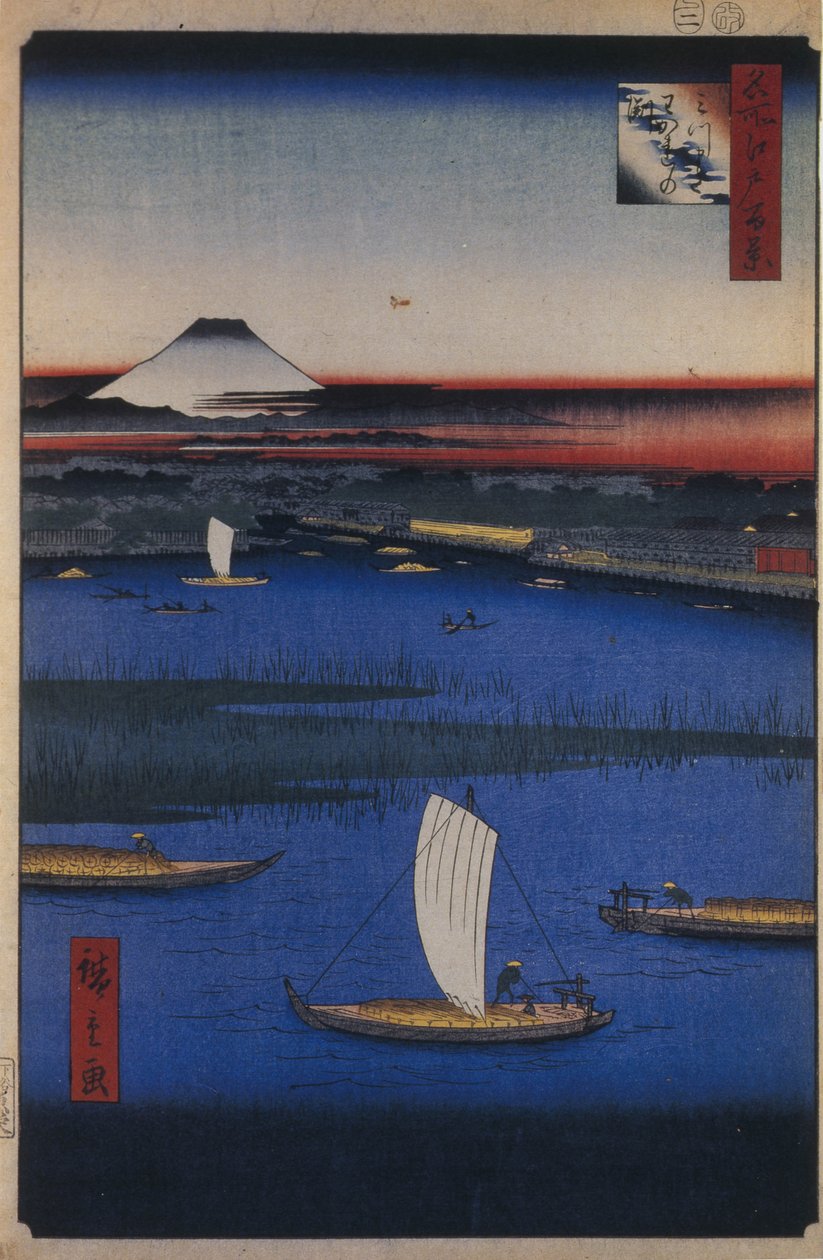 Kanten af ​​den tre-benede højderyg d-re d fanet s Views of Edo, 1856-1858 af Utagawa Hiroshige