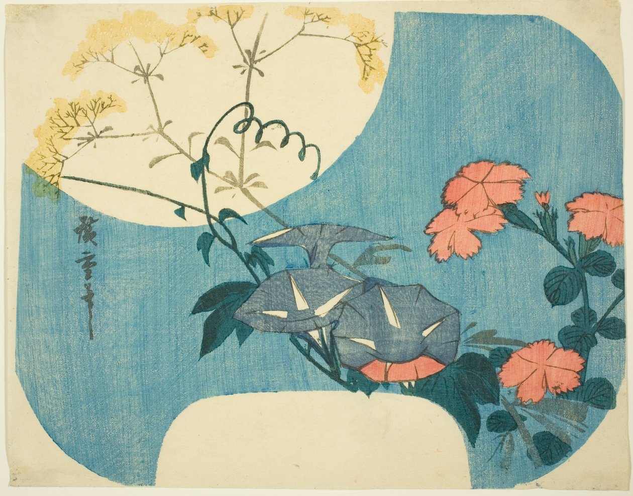 Morning Glories, Pinks og Maiden Flower, fra serien "Seven Autumn Flowers in Moonlight" af Utagawa Hiroshige