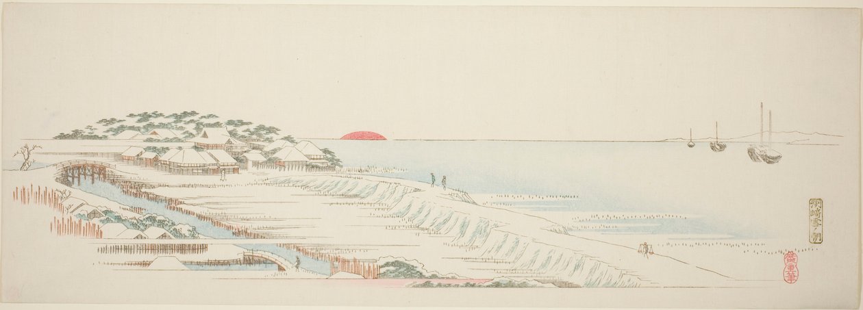 Morning Snow at Susaki (Susaki yuki no asa), fra serien "Thirteen Views of the Environs of Edo" af Utagawa Hiroshige