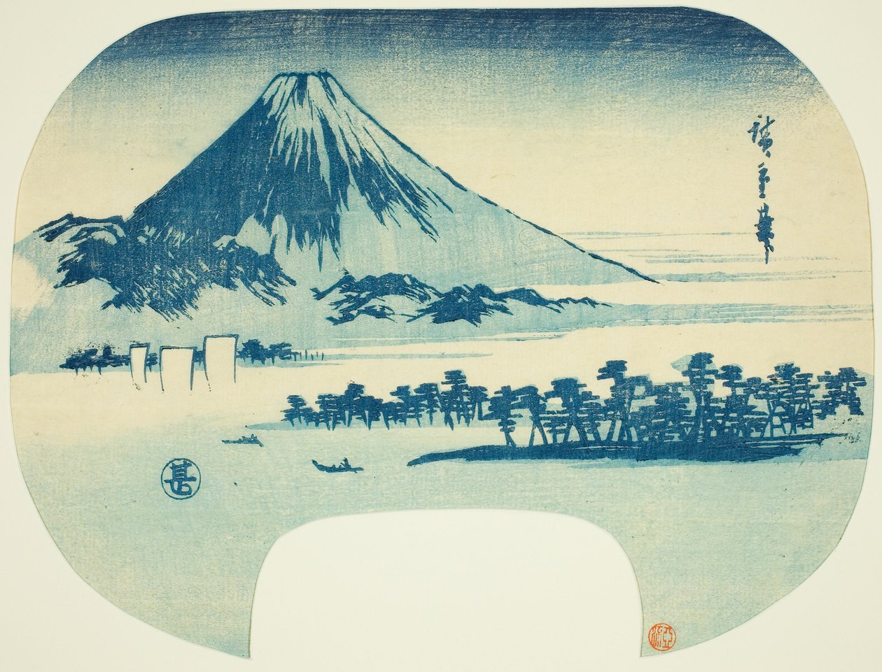 Mount Fuji rejser sig ud over Miho Beach af Utagawa Hiroshige