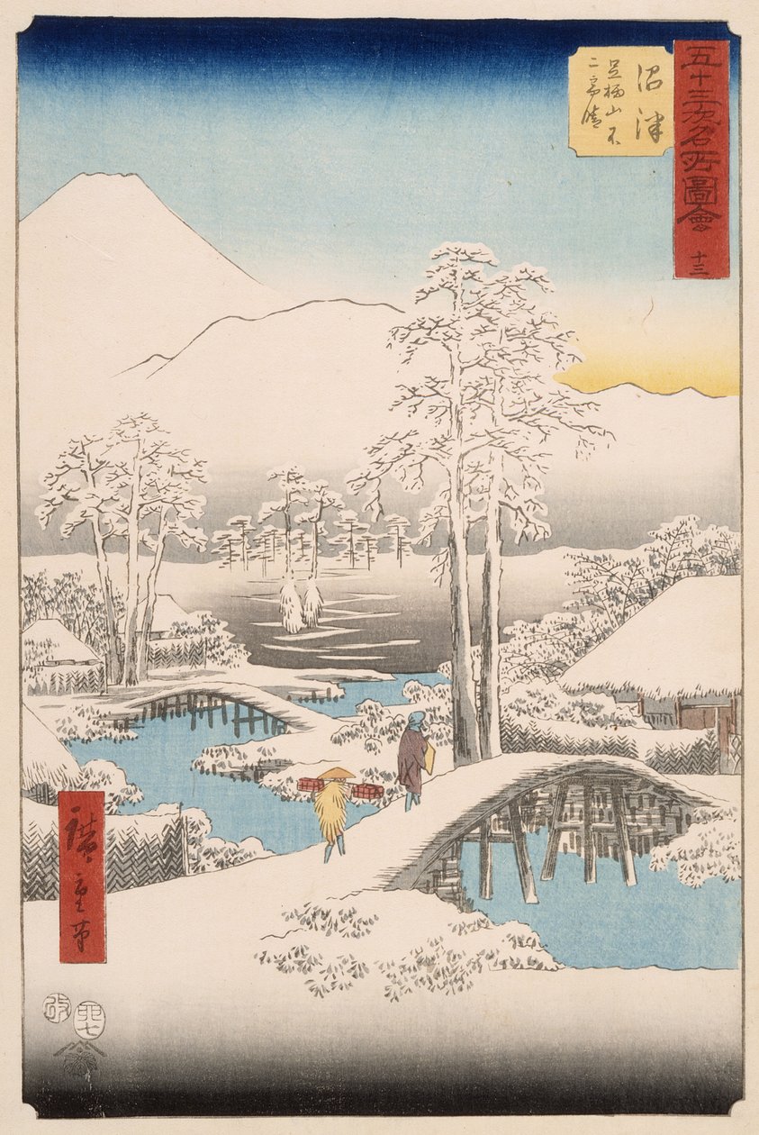 Fuji-bjerget og Ashigara-bjerget set fra Numazu i klart vejr efter et snefald af Utagawa Hiroshige