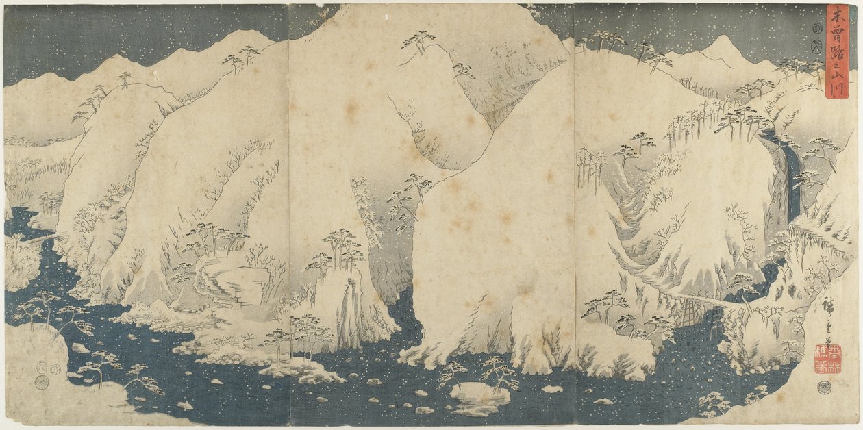 Bjerg og flod ved Kiso Pass, august 1857 af Utagawa Hiroshige