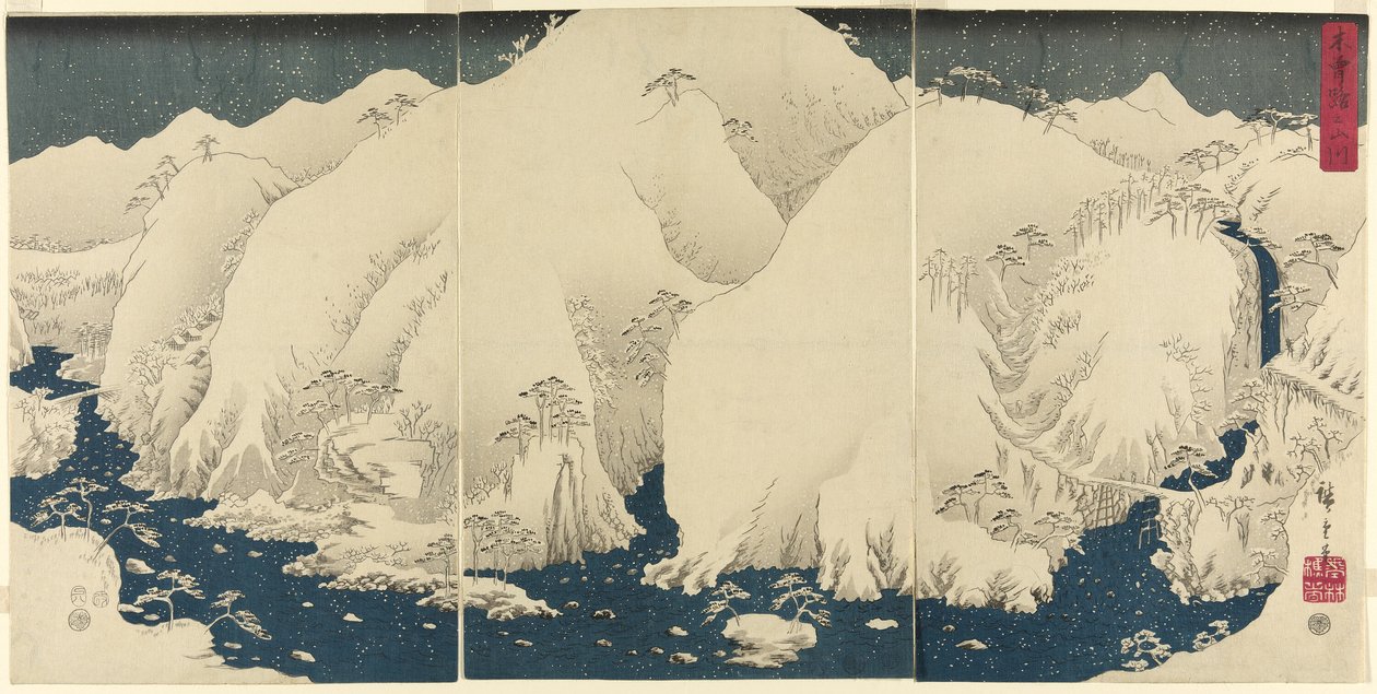 Idea d River sound te foundation loa d (Yamakawa i Kisoji) af Utagawa Hiroshige