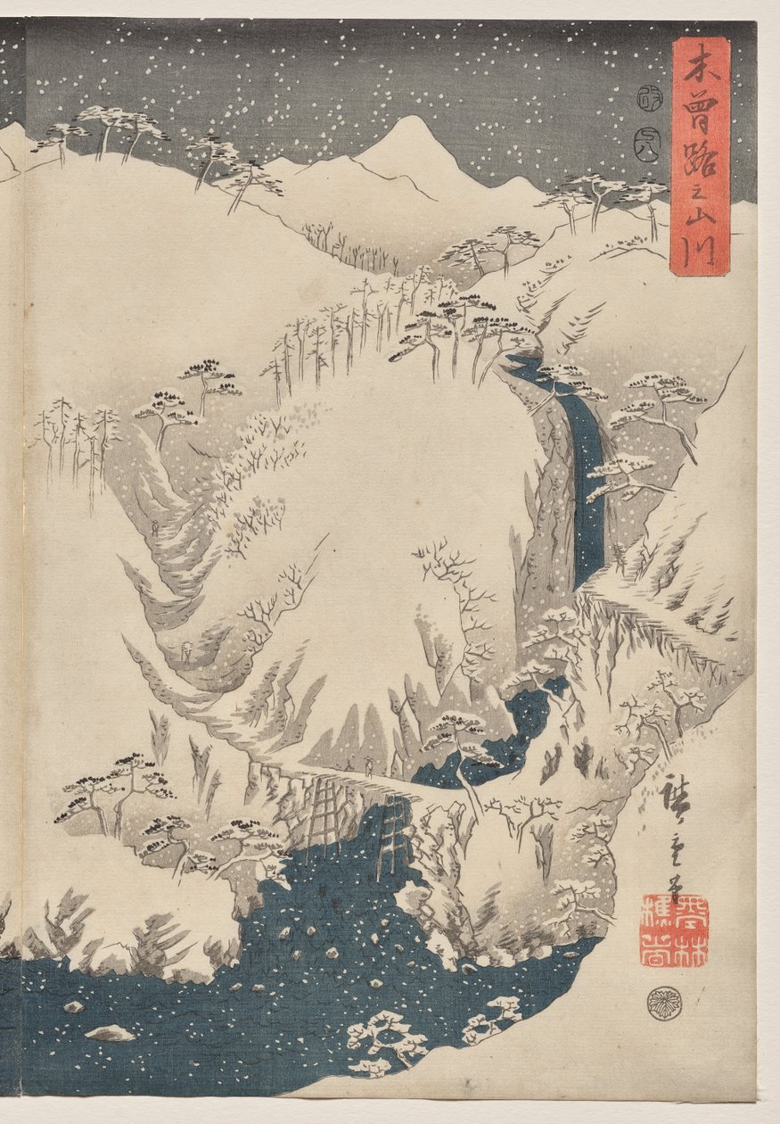 Bjerg og flod på Kiso Road af Utagawa Hiroshige