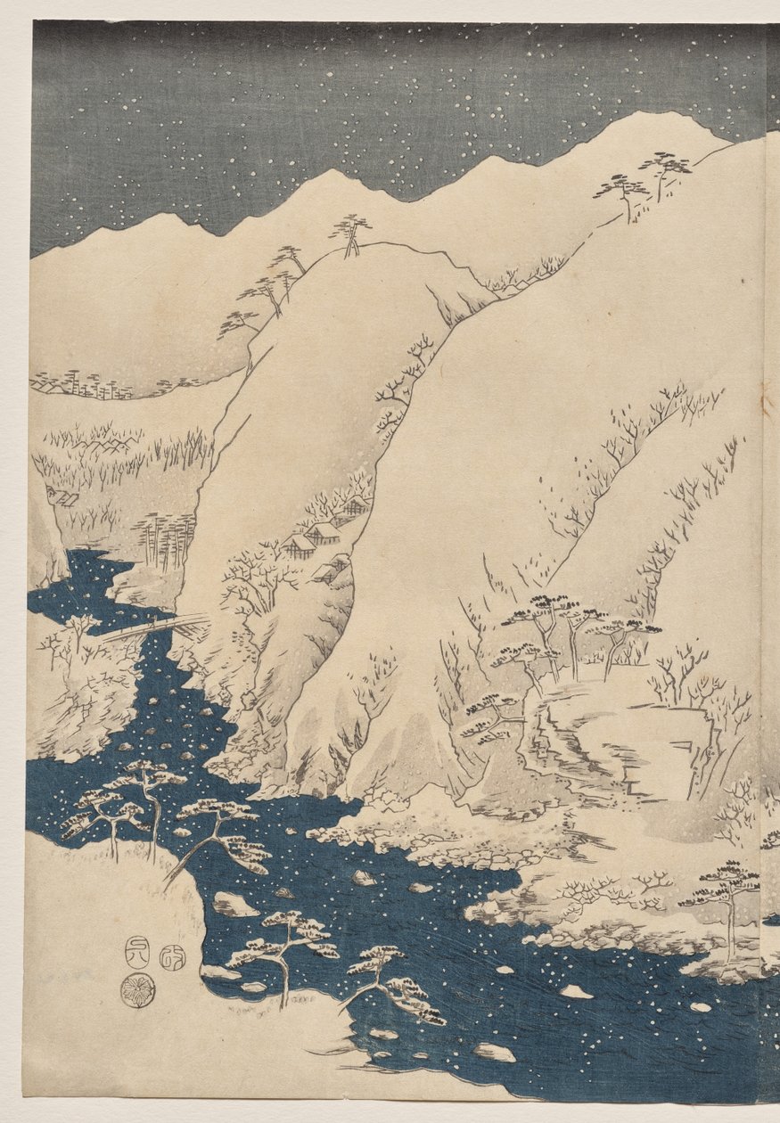 Bjerg og flod på Kiso Road af Utagawa Hiroshige