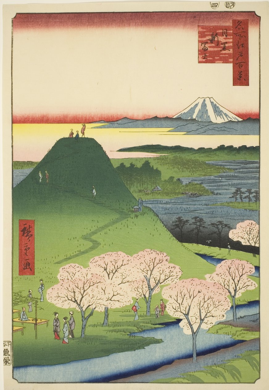 Hey w Fuji, Meguro (Meguro, Shin-Fuji), fra seriens højderyg del d re d re d f s Views of Edo (One Hundred Famous Views of Edo) af Utagawa Hiroshige