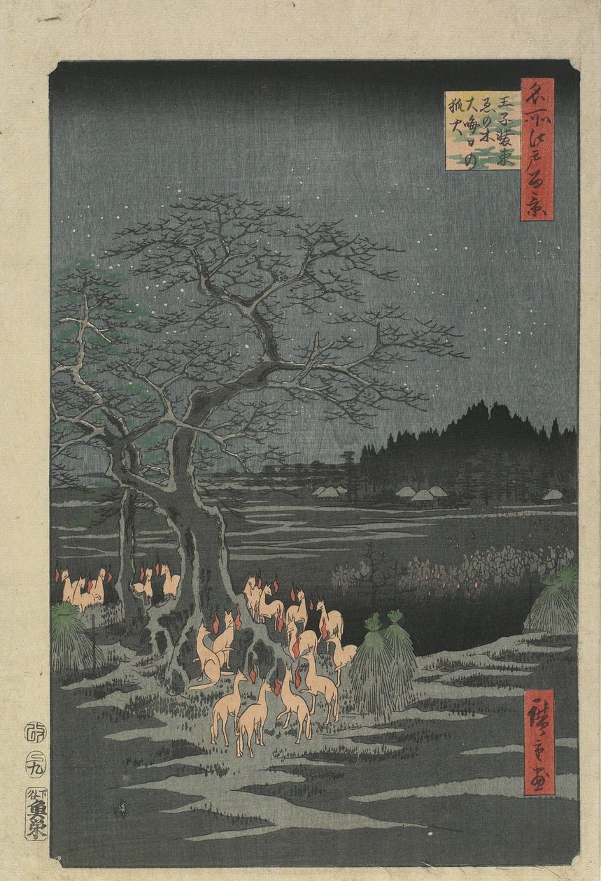 Nytårsaften Foxfires ved Hackberry Tree i O_ji, 1857 af Utagawa Hiroshige