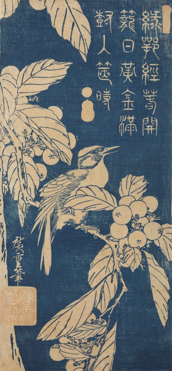 Japansk mispel og en lille fugl / Biwa ni kotori af Utagawa Hiroshige