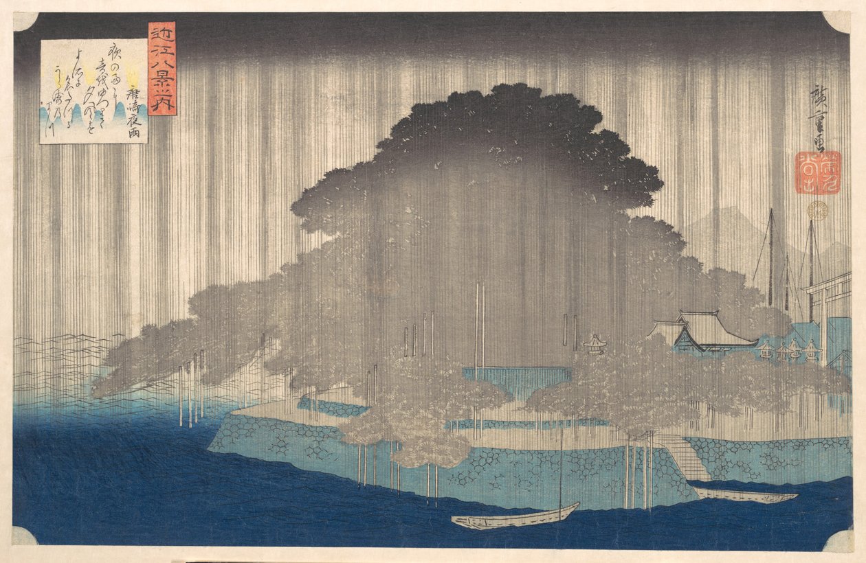 Natteregn ved Karasaki, fra serien Otte udsigter over Ōmi (Ōmi hakkei no uchi) af Utagawa Hiroshige