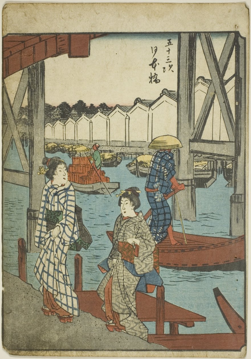 Japan B Ridge (Nihonbashi), fra serien "Fifty-three S tachi sound" "Of te urbanity" (Goshuyama næste), Figure Urbanity (Person Urbanity) af Utagawa Hiroshige
