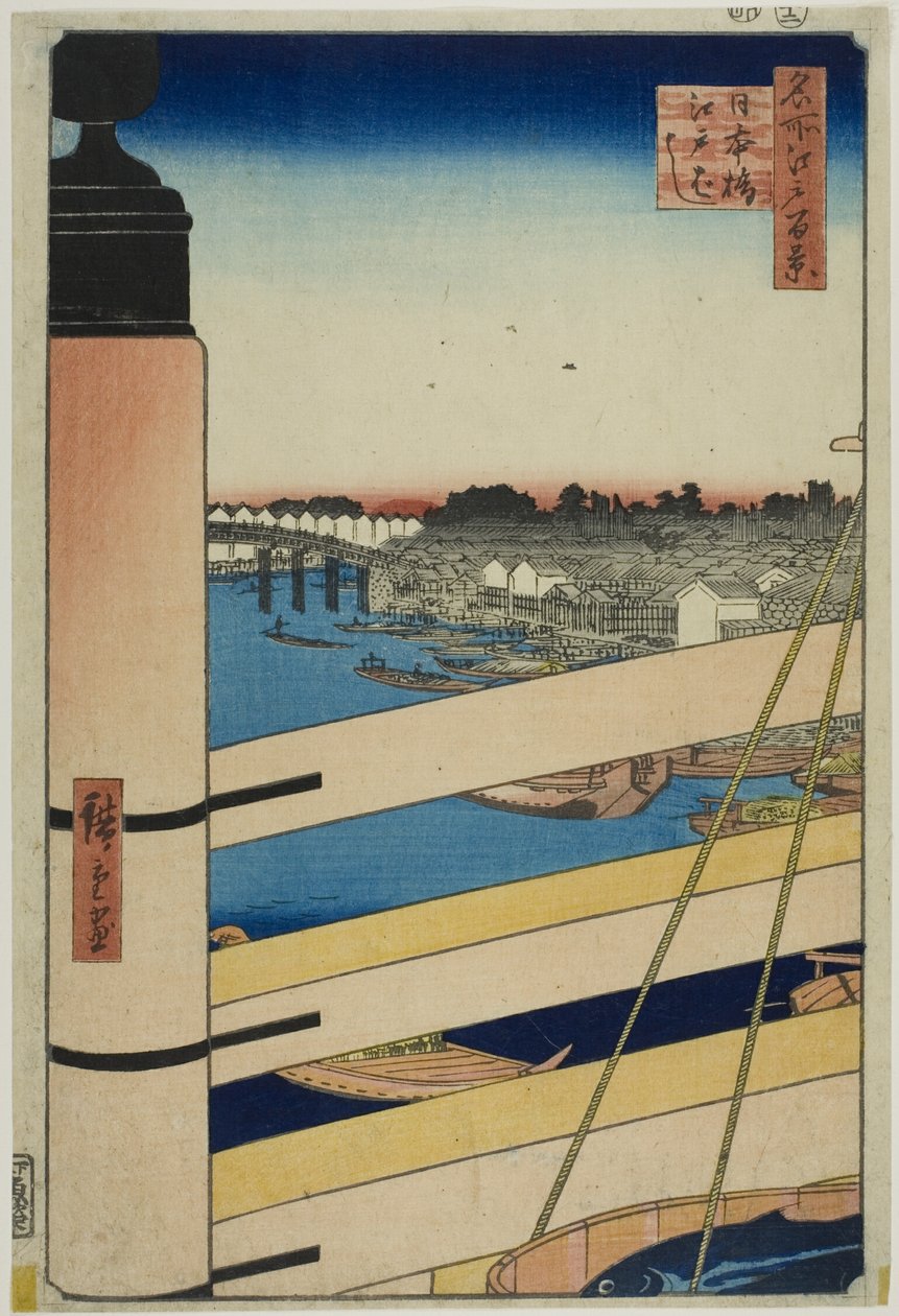 Nihon Bridge og Edo Bridge (Nihonbashi, Edobashi), fra serien "One Hundred Famous Views of Edo (Meisho Edo hyakkei)" af Utagawa Hiroshige