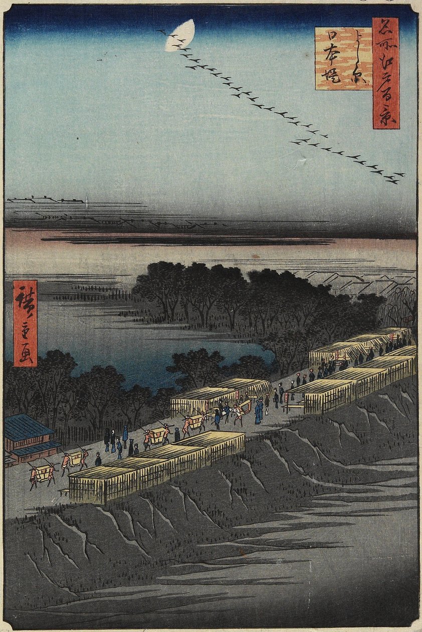 Nihon Embankment, Yoshiwara, april 1857 af Utagawa Hiroshige