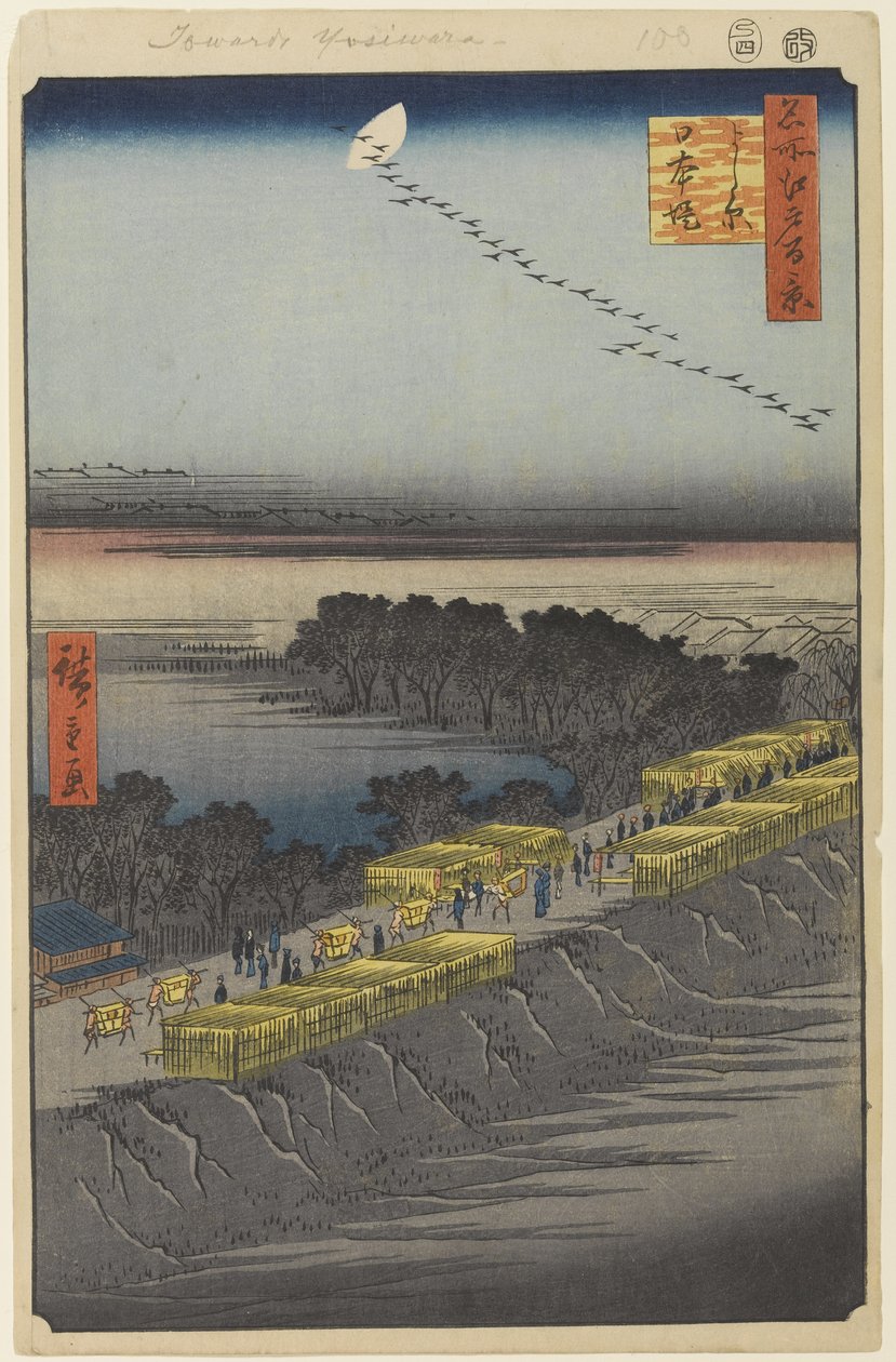 Nihon Embankment, Yoshiwara, nr. 100 fra One Hundred Famous Views of Edo, 1857 (træbloktryk) af Utagawa Hiroshige