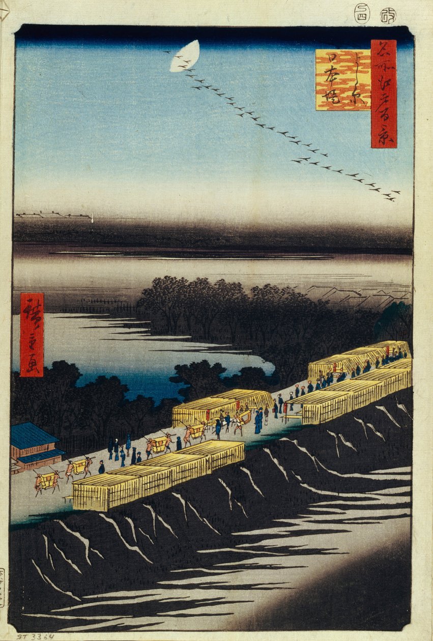 Nihon Embankment og Yoshiwara hundrede berømte udsigter over Edo, 1856-1858 af Utagawa Hiroshige