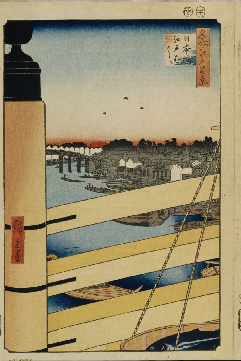 Nihonbashi og Edobashi bygger bro over hundrede berømte udsigter over Edo, 1856-1858 af Utagawa Hiroshige