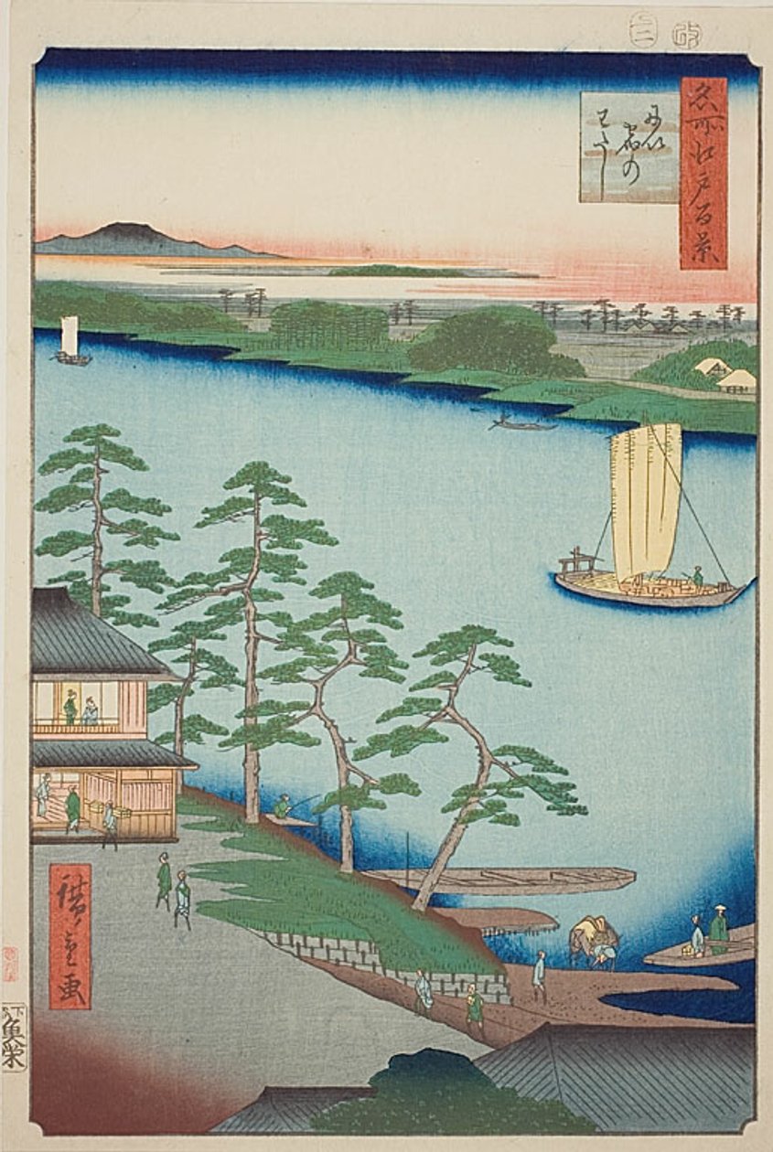 Niijuku Ferry (Niijuku no watashi), nr. 93 fra serien "One Hundred Famous Views of Edo (Meisho Edo hyakkei)" af Utagawa Hiroshige