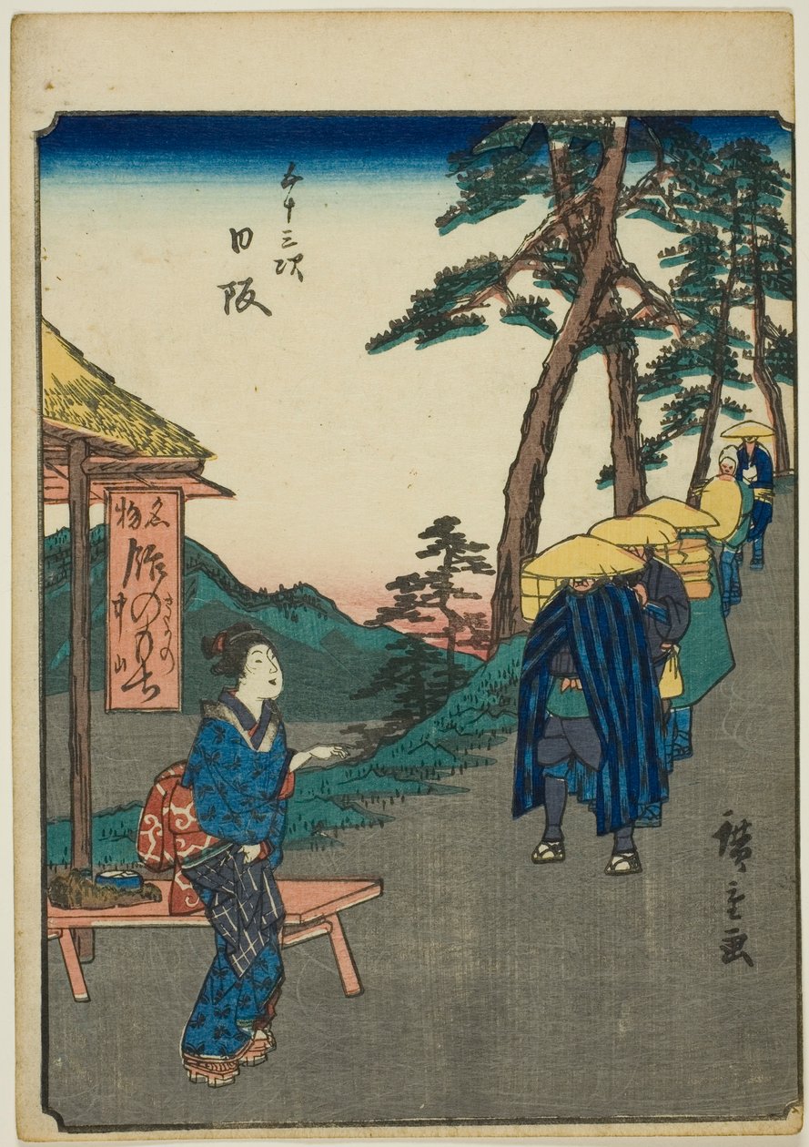 Nissaka, fra seriens "fifty-tre S tachi-lyd s "of te urbanity" (Goshuyama næste) Hver gang) af Utagawa Hiroshige