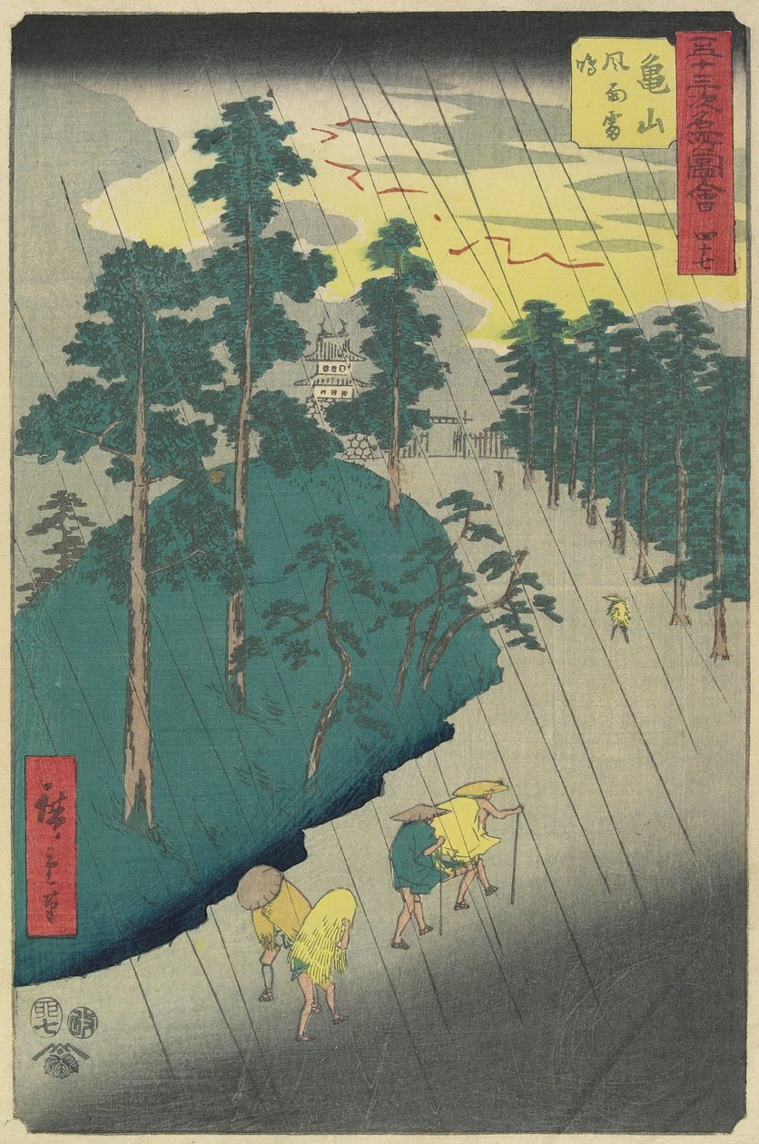 Nr.47: Tordenstorm ved Kameyama, juli 1855 af Utagawa Hiroshige