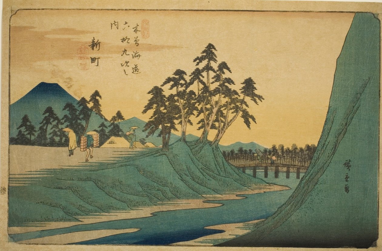 af. 12: Shinmachi, fra serien "Shi x ty-nine S taion of Te Kisokaido" af Utagawa Hiroshige