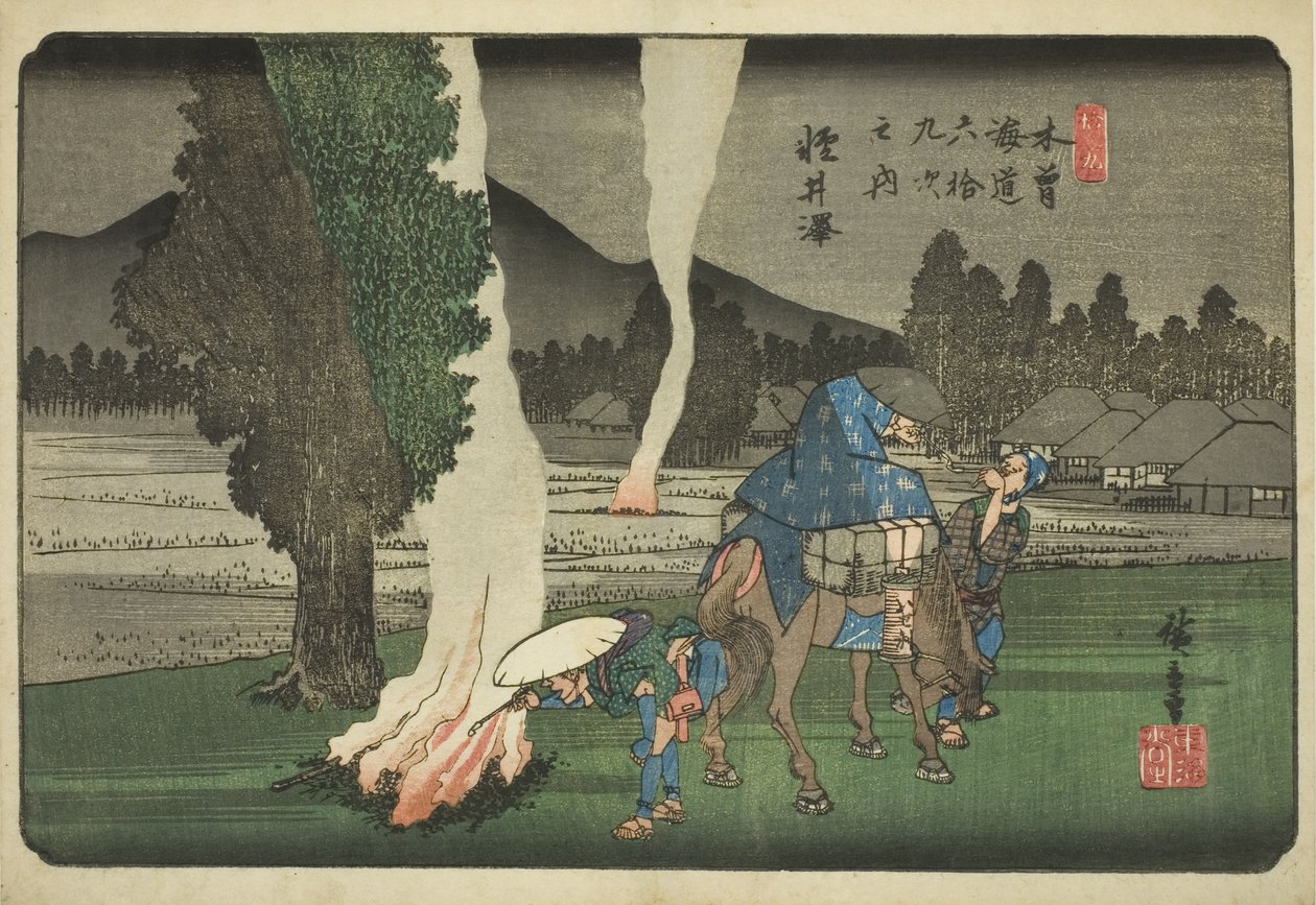 af. 19: Karuizawa, fra Teseri s "Shi x t y ne s ta on s of te kisokaid (kisokaido rokujukyu tsugi no uchi)" af Utagawa Hiroshige