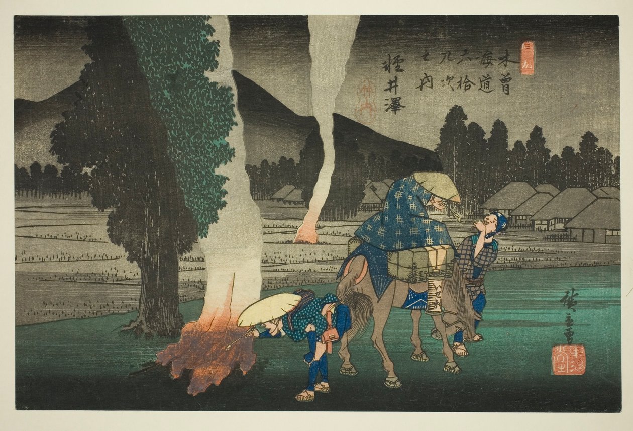 af. 19: Karuizawa, fra Teseri s "Shi x t y ne s ta on s of te kisokaid (kisokaido rokujukyu tsugi no uchi)" af Utagawa Hiroshige