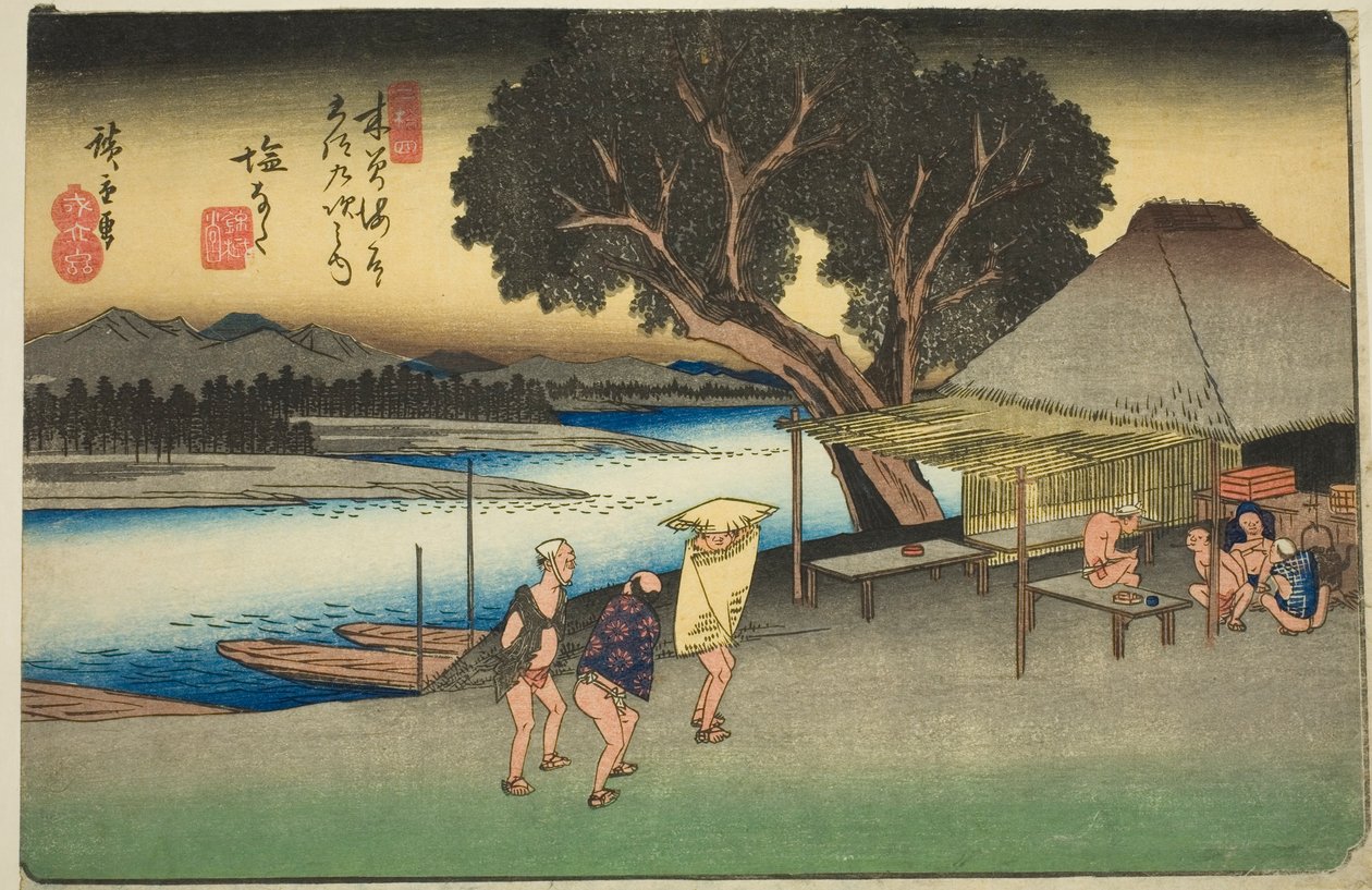 af. 24: Shionata, fra seriens "shi x ty ne s ta on s of te kisokaid (kisokaido roku jukyu tsugi no uchi)" af Utagawa Hiroshige