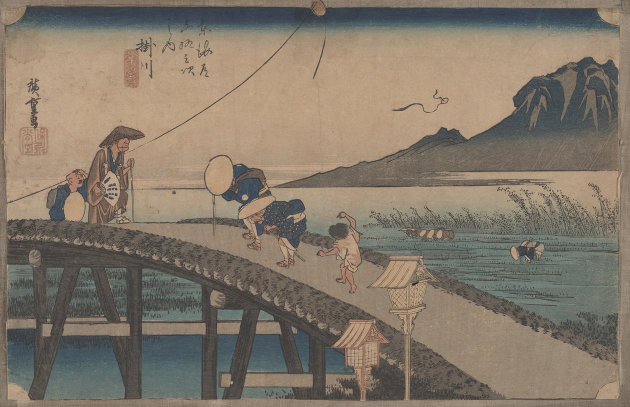 Nr. 27 "Kakegawa: Udsigt over Akiba" Fra 53 stationer på Tokaido, ca. 1833 af Utagawa Hiroshige