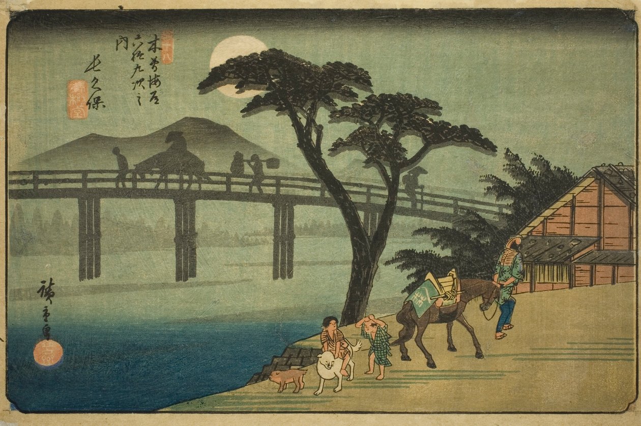 af. 28: Nagakubo, fra serien "Shi xty-nine S taion s of kisokaido" af Utagawa Hiroshige