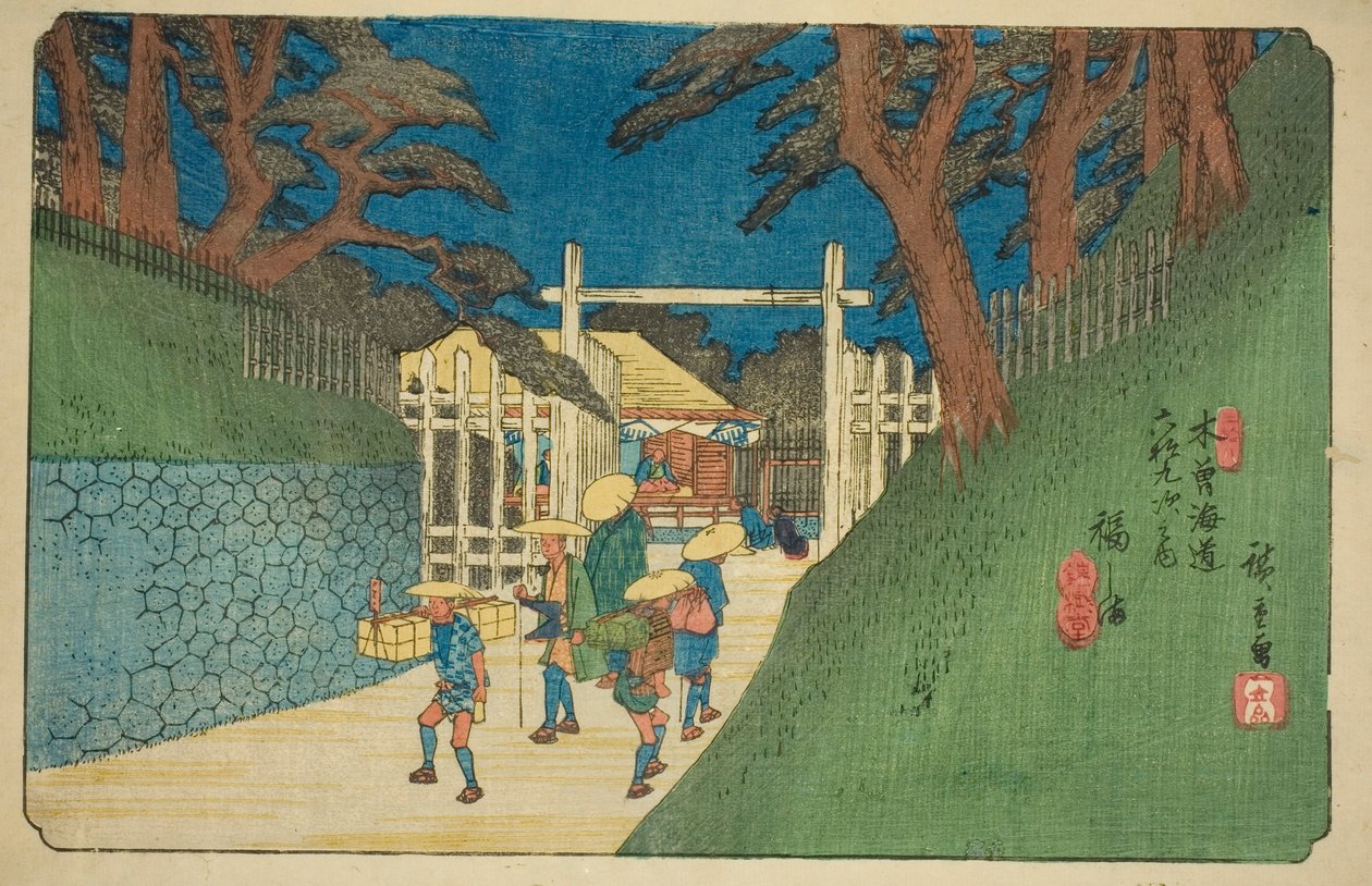af. 38: Fukushima, fra serien "Shixty-nines of Tekisokaido" af Utagawa Hiroshige