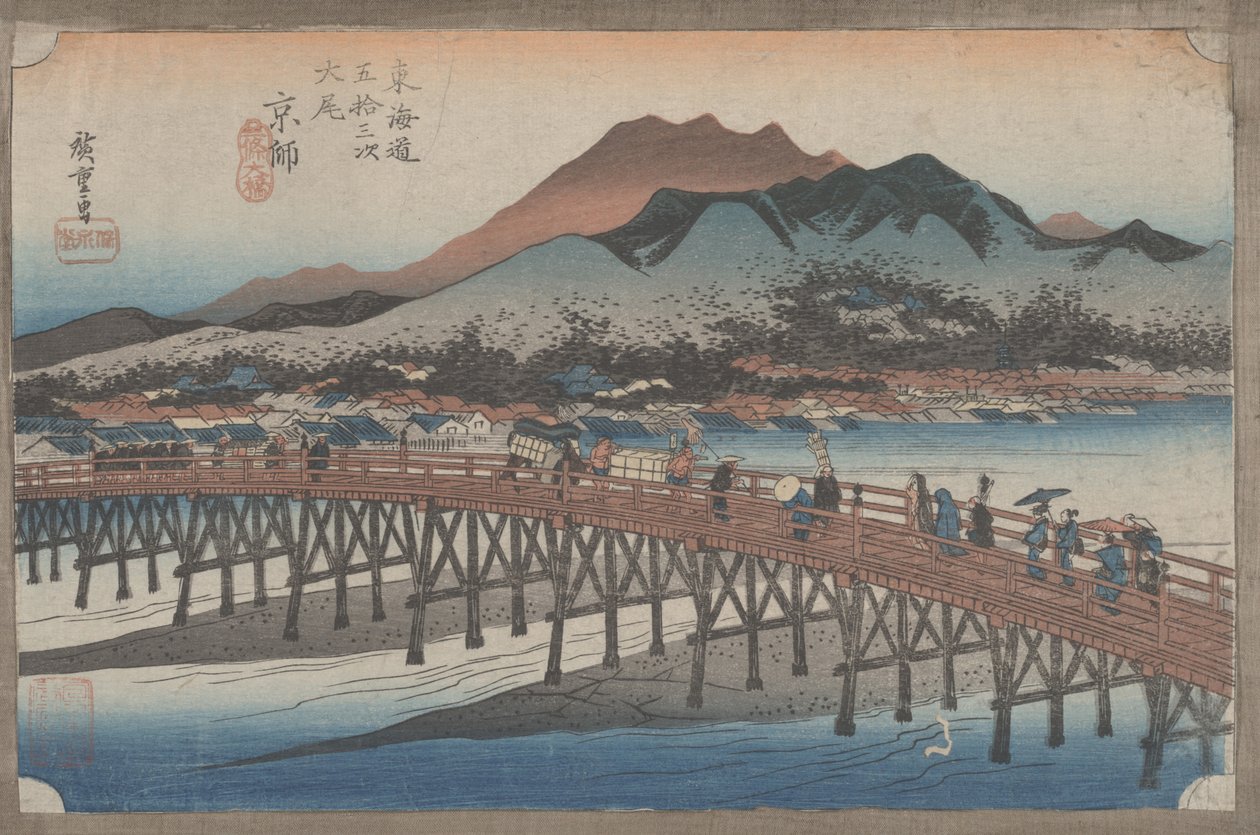 Nr. 55 "Kyoto: Den store Sanjo bro" Fra 53 stationer på Tokaido, ca. 1833 af Utagawa Hiroshige