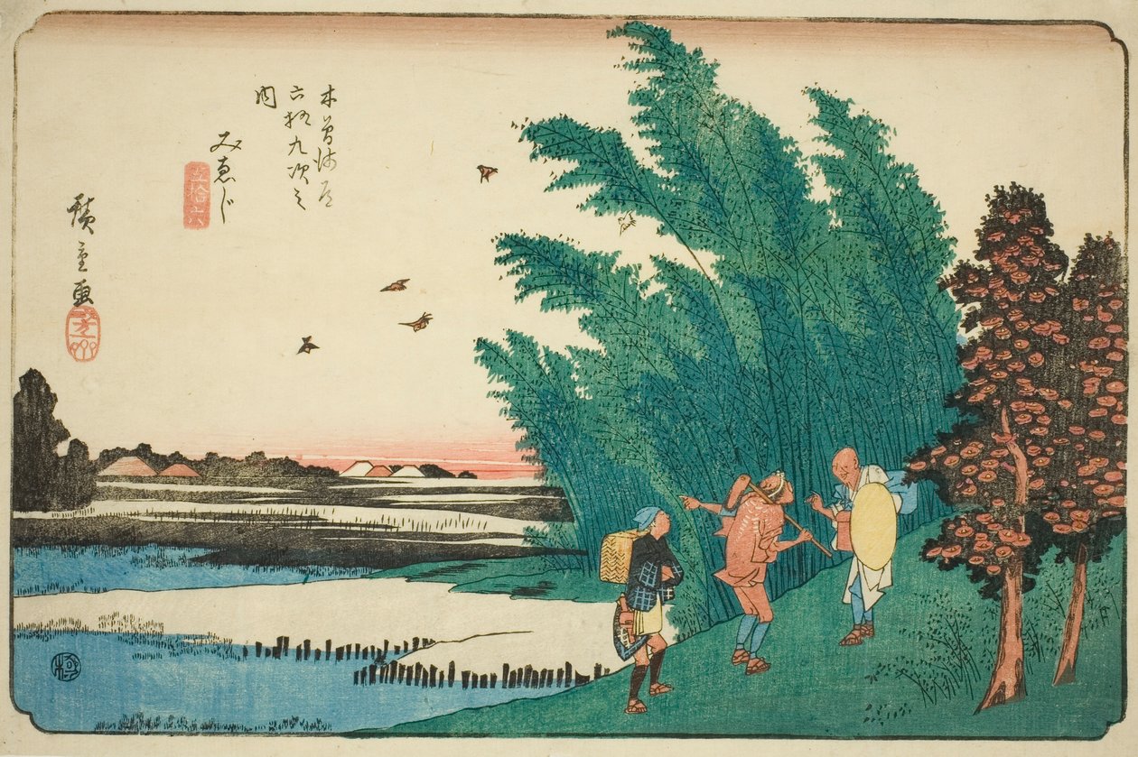 af. 56: Mieji, fra Te-seriens "Shi x t y ne s ta on s of te kisokaid" af Utagawa Hiroshige