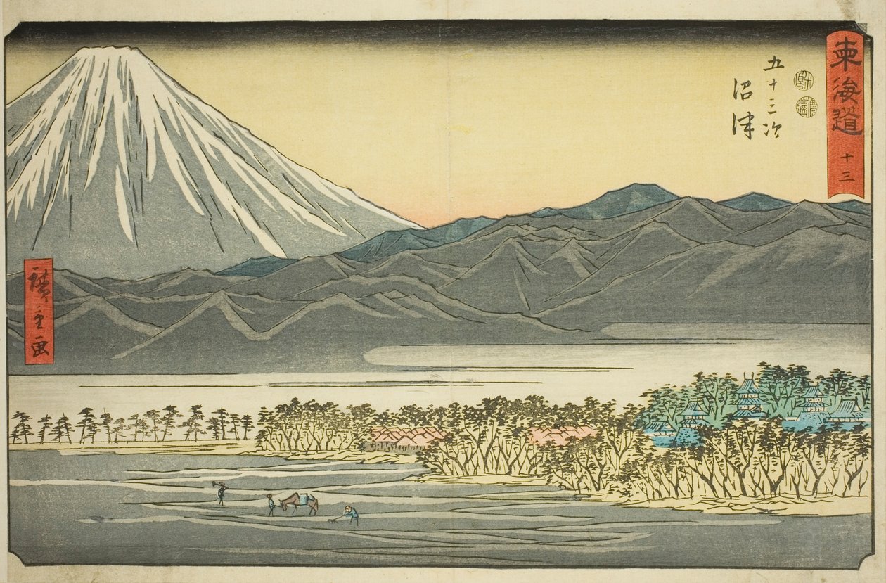 Numazu - Nej. 13, fra serien "Fifty-three Stations of the Tokaido (Tokaido gojusan tsugi)," også kendt som Reisho Tokaido af Utagawa Hiroshige