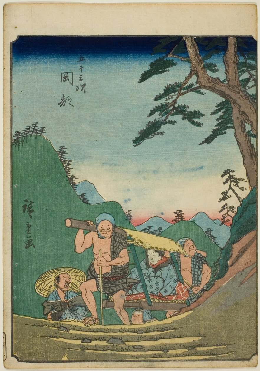 Okabe, from the series "Fifty-three Stations [of the Tokaido] (Gojusan tsugi)," also known as the Figure Tokaido (Jinbutsu Tokaido) af Utagawa Hiroshige