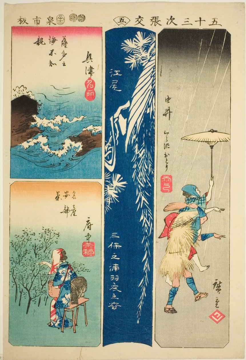 Okitsu, Ejiri, Yui og Fuchu, nej. 5 fra serien "Cutouts of the Fifty-tre Stations (Gojusan tsugi harimaze)" af Utagawa Hiroshige