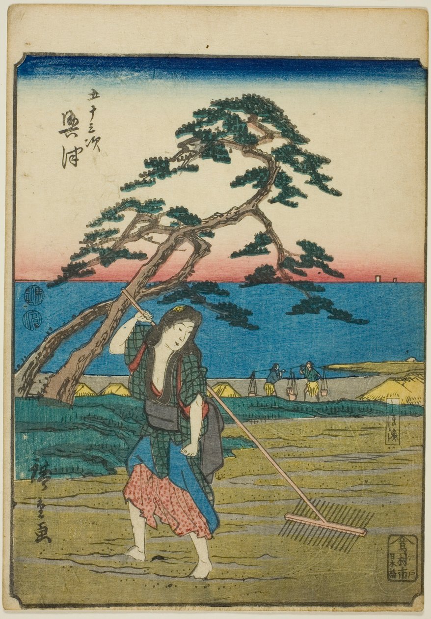 Okitsu, fra seriens "fifty-tre S tachi-lyd s "of te urbanity" (Goshuyama næste) ) af Utagawa Hiroshige
