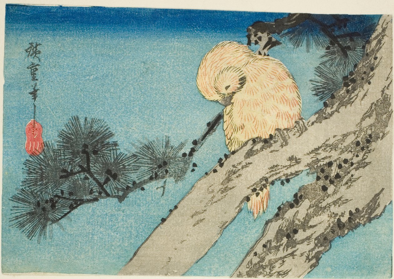 Ugle på fyrregren af Utagawa Hiroshige