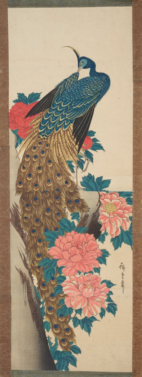 Påfugl og pæonblomster / Botan ni kujaku af Utagawa Hiroshige