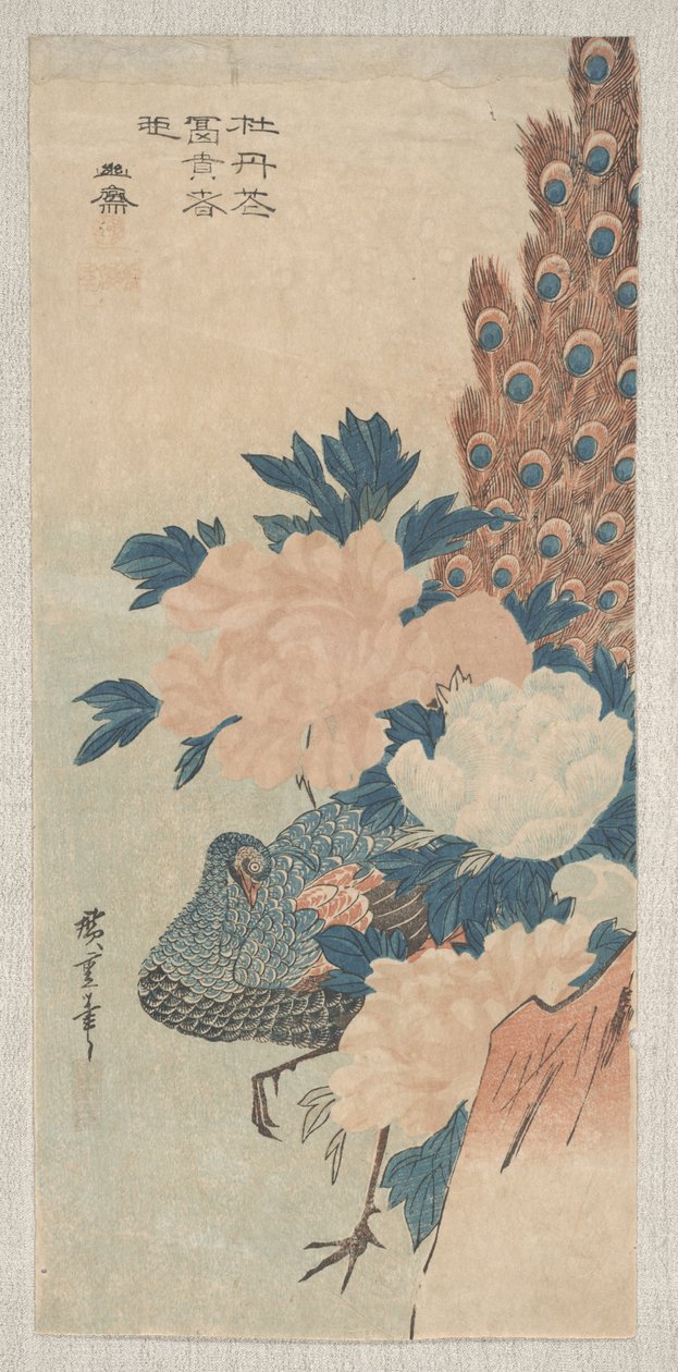 Påfugl og pæoner, ca.1830 af Utagawa Hiroshige
