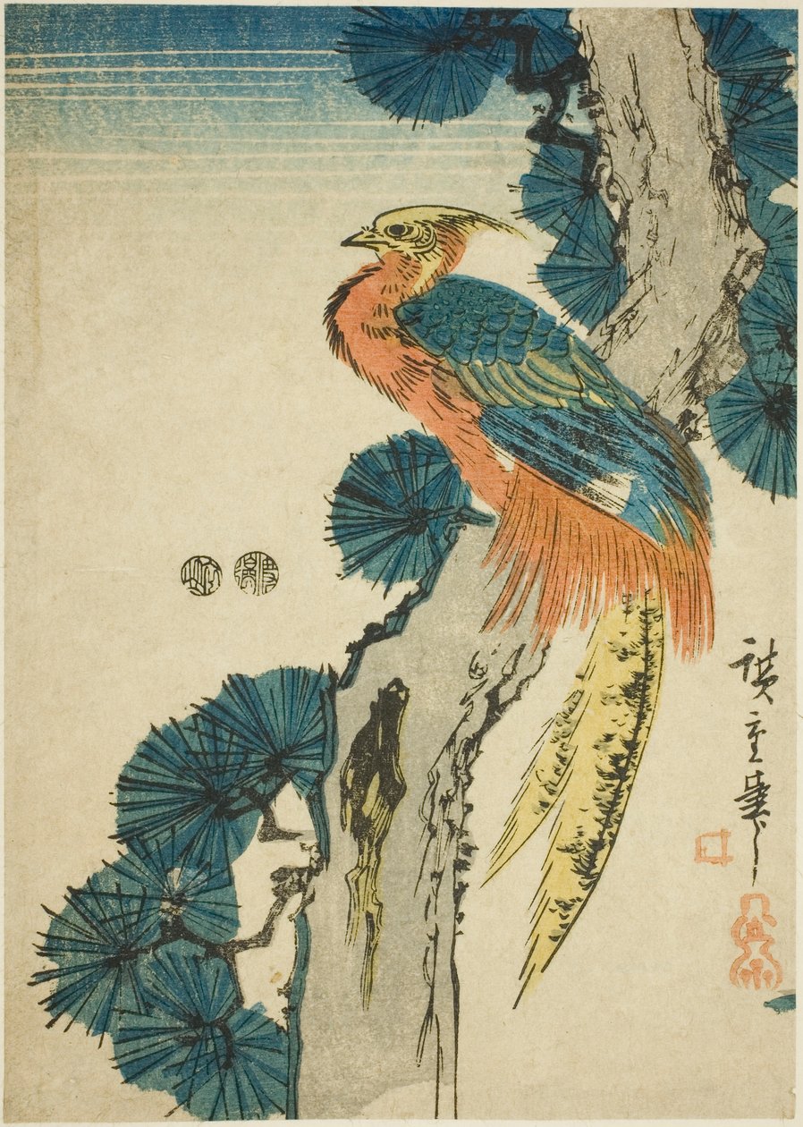 Fasan og fyrretræ af Utagawa Hiroshige