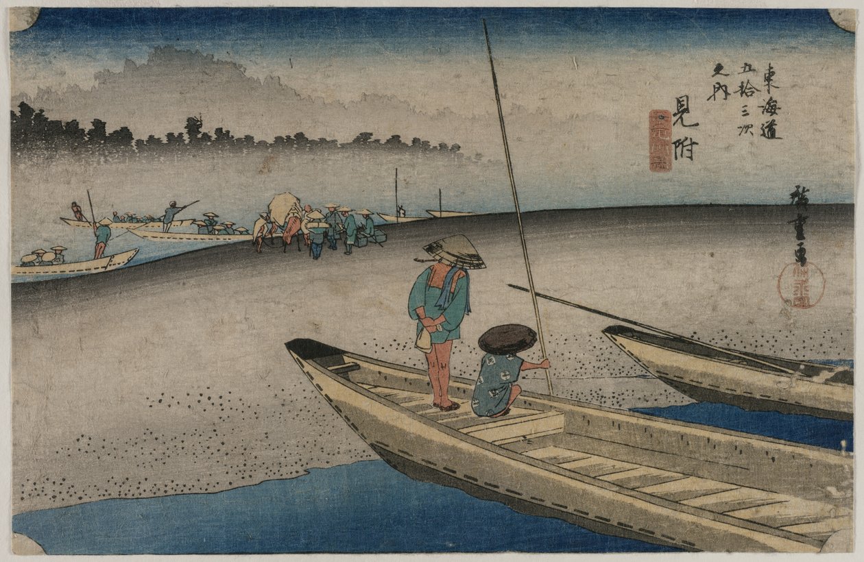Billede af Tenryu-floden nær Mitsuke (Station 29), fra serien Fifty-Three Stations of the Tokaido af Utagawa Hiroshige