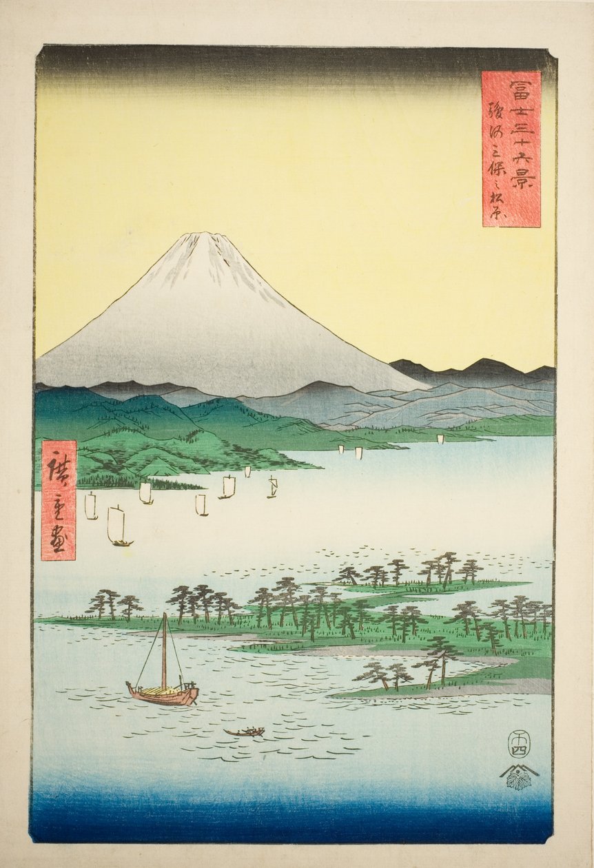 Pine Beach at Miho in Suruga Province (Suruga Miho no matsubara), from the series "Thirty-six Views of Mount Fuji (Fuji sanjurokkei)" af Utagawa Hiroshige