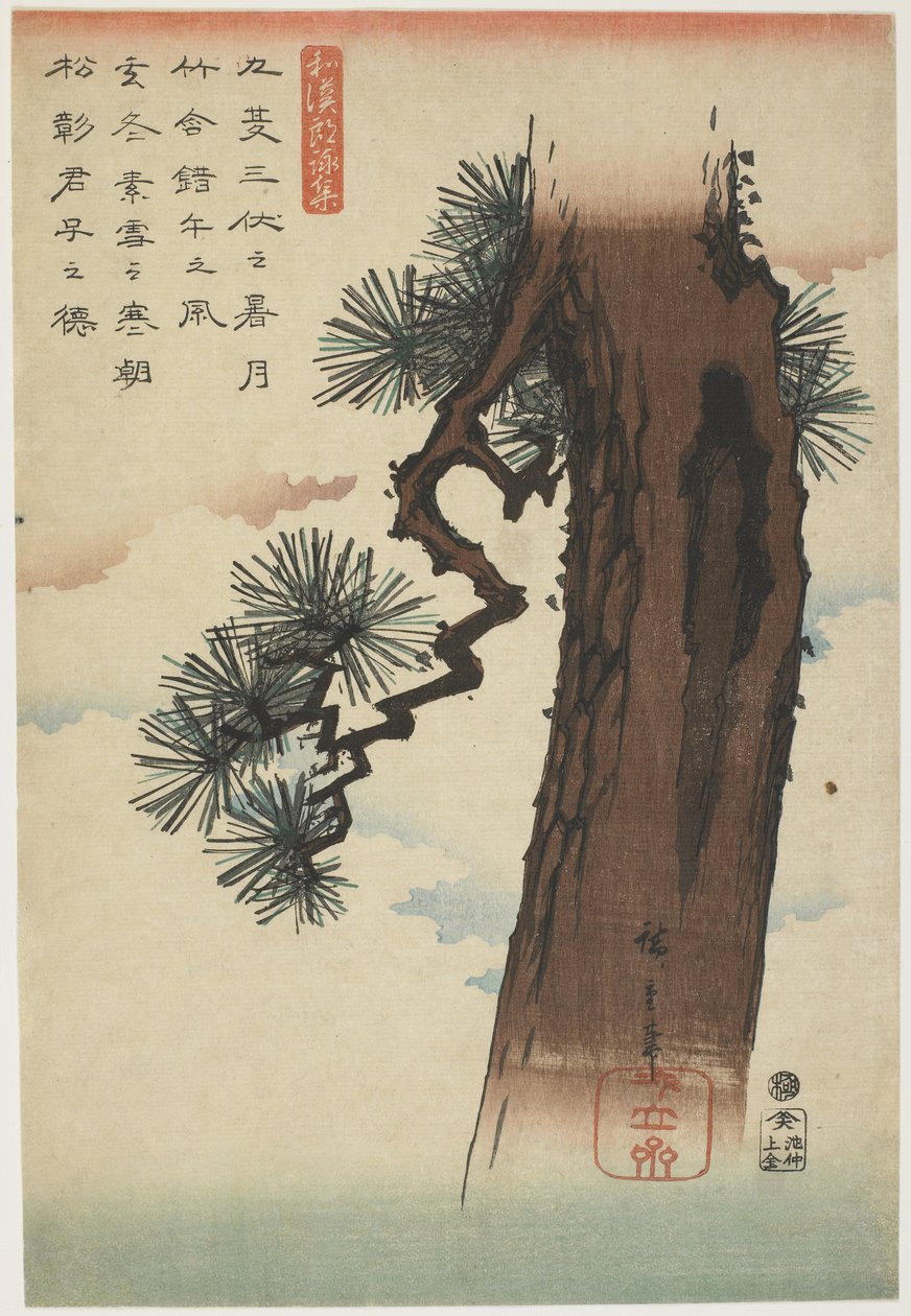 Pine Tree, 1837-1844 (træblok i farver) af Utagawa Hiroshige
